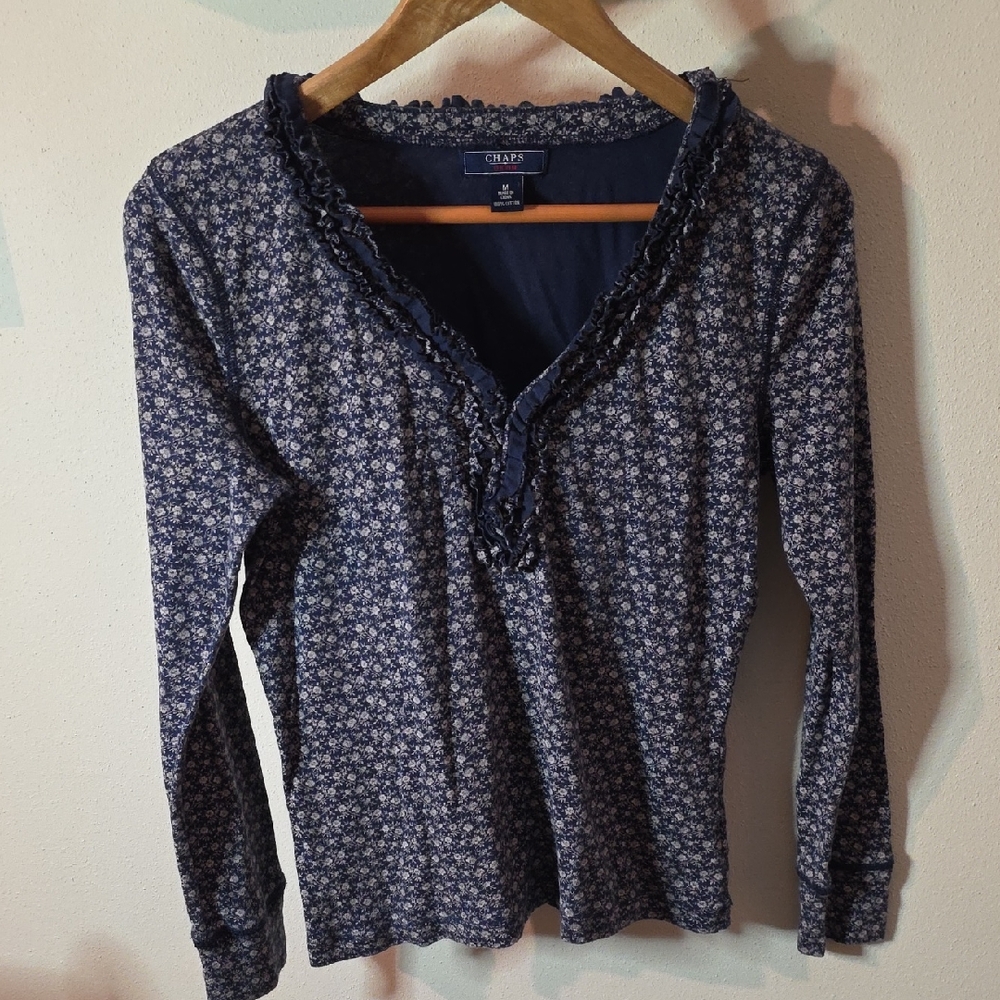 Chaps Blue Floral Long Sleeve Top